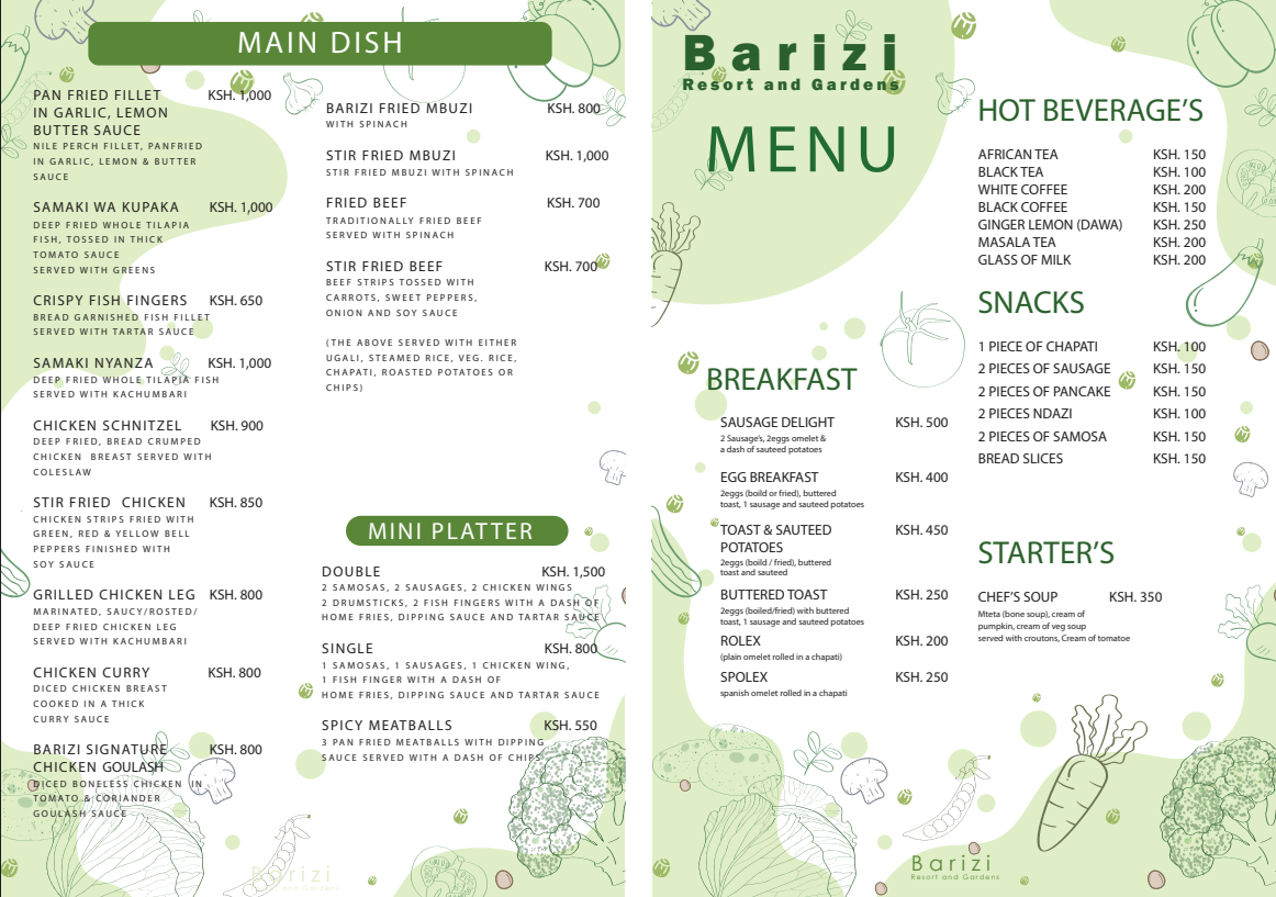 Barizi Menu - Main Dishes, Breakfast & Hot Beverages